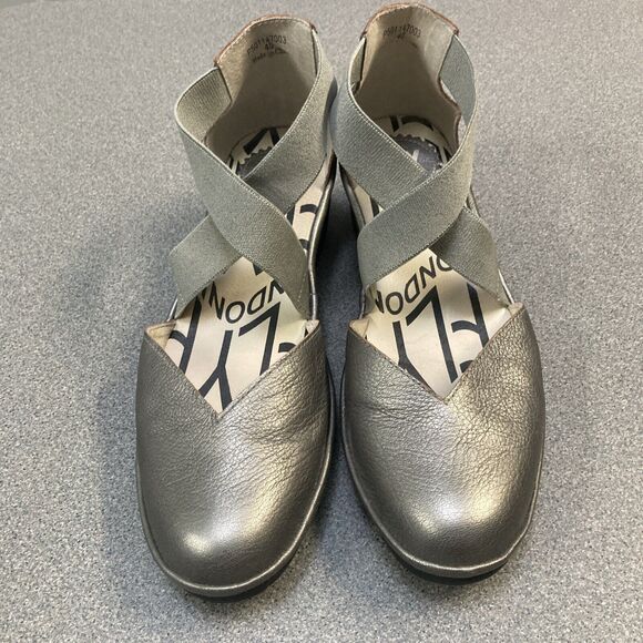 Fly London Womans Leather Crisscross Wedge Silver Size EUR 40 US 9-9.5 - Picture 4 of 16